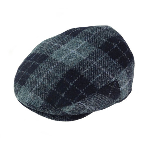 GA-GH0795-COL095 Harris Tweed Flat Cap – Grey & Black Tartan Scottishwebstore.com