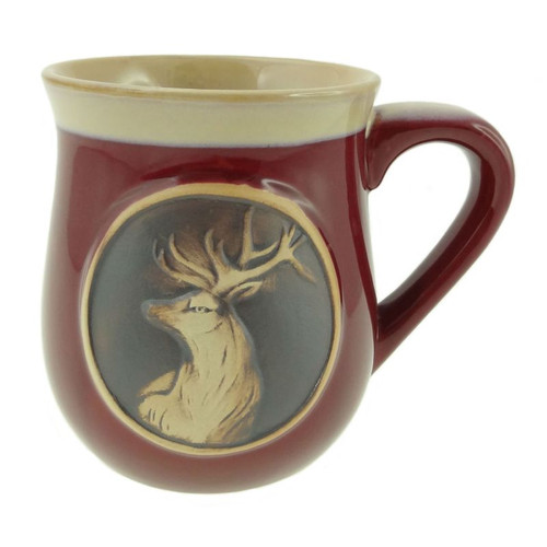 GA-PT1007 RED Colour Highland Stag Embossed Stoneware Mug Scottishwebstore.com