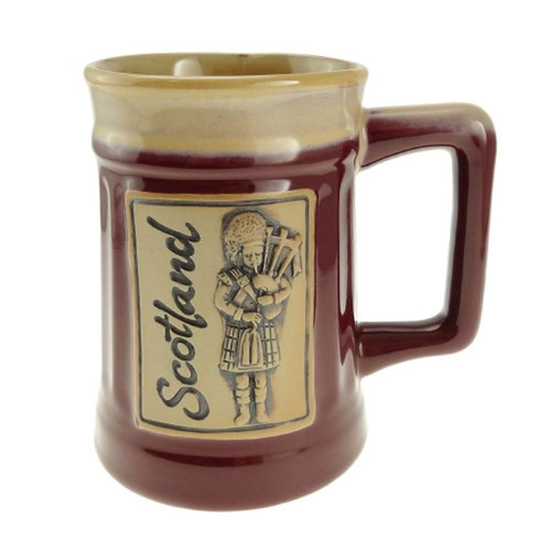 Highland Bagpiper Pottery Beer Mug Red Scottishwebstore.com