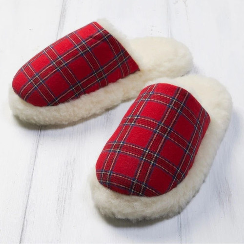 LV-S-LV27 Royal Stewart Tartan Woolen Slippers Side View Scottishwebstore.com