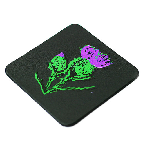 CB-BLC-01 Genuine Black Leather Coaster - Scottish Thistle Shop On Scottishwebstore.com