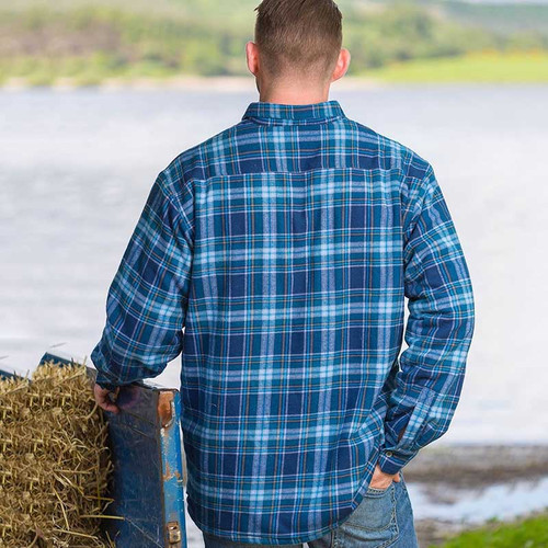 Men's Plaid Fleece Jacket Blue & Navy Plaid Back Side View On Scottishwebstore.com