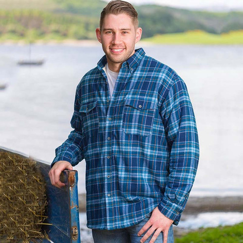 Men's Plaid Fleece Jacket Blue & Navy Plaid Lifestyle On Scottishwebstore.com