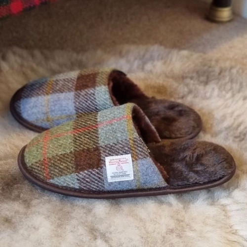 GA-LB6001-COL15 MACLEOD TARTAN Colour Tartan Designed Harris Tweed Slippers Lifestyle Scottishwebstore.com