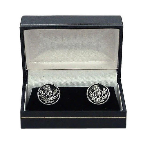 AEW-3841 Handmade Pewter Scottish Thistle Cufflinks Gift Box Scottishwebstore.com