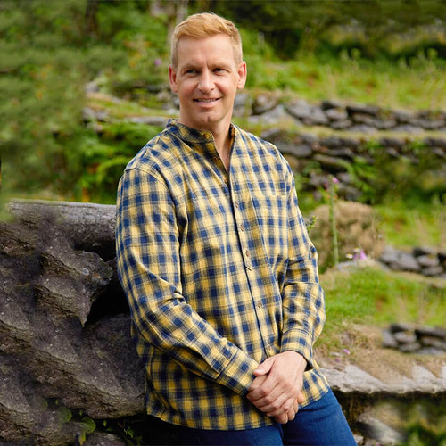 LV-VSGFS-VR11 Men's Cotton Scottish Grandfather Shirt – Yellow/Navy Scottishwebstore.com