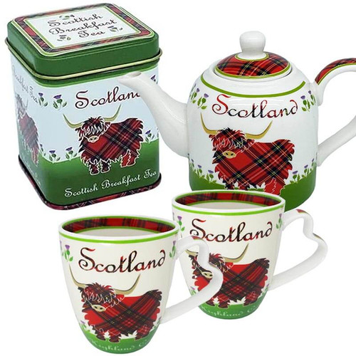 HI-Set-56 Highland Cow Designed Royal Scottish Tea Set Scottishwebstore.com