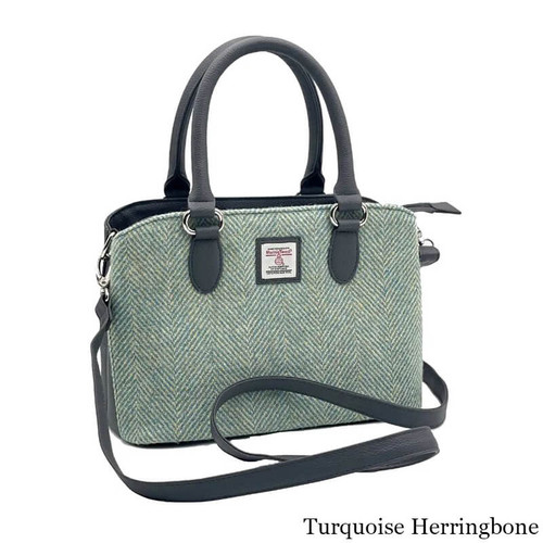MCS-CB2301-1904B2-TURQUOISE HERRINGBONE Colour Handcrafted Harris Tweed Handbag Scottishwebstore.com
