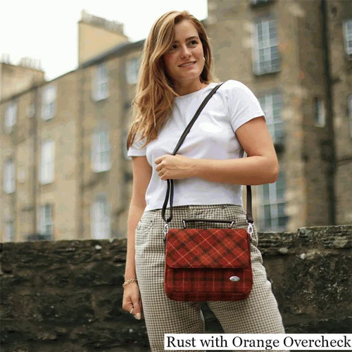 GA-LB1214-COL117-RUST WITH ORANGE OVERCHECK Harris Tweed Thurso Square Shoulder Bag