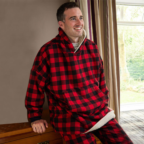LV-FLH-LV9-OS Men's Oversized Buffalo Tartan Fleece Lounge Hoodie Scottishwebstore.com