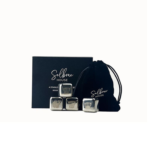 SH-JS/WS4/HC Stainless Steel Highland Cow Engraved Whisky Stones Studio Scottishwebstore.com