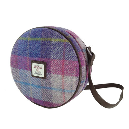Round Harris Tweed Mini Bag – Pink & Purple Tartan Scottishwebstore.com