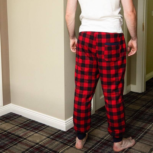LV-FLPL-LV9 Men's Fleece Lined Buffalo Tartan Lounge Pants Back Side View Scottishwebstore.com