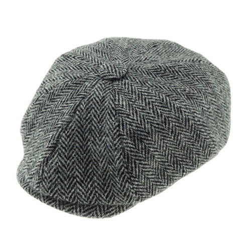 Harris Tweed Newsboy Cap in Grey Herringbone Scottishwebstore.com