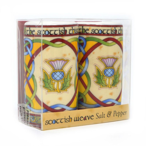 CL-73-78 Thistle Designed Salt and Pepper Pottery Shakers Side View Scottishwebstore.com