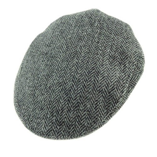 GA-GH0495-GRYHB Gray Herringbone Harris Tweed Flat Cap Scottishwebstore.com