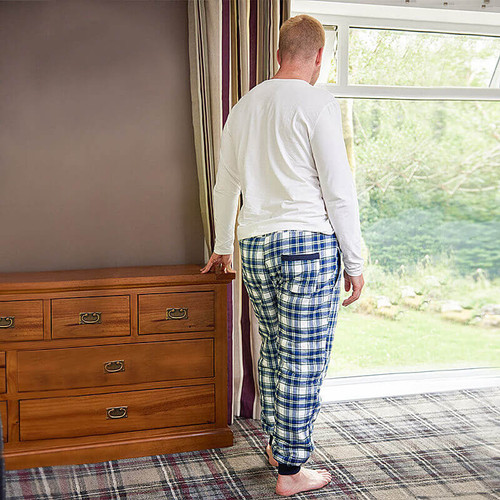 LV-FLPL-LV38 Men's Fleece Lined Douglas Tartan Lounge Pants Back Side View Scottishwebstore.com