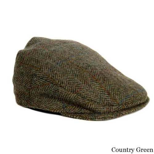 MCS-CB2406-C001T-COUNTRY GREEN Colour Men's Harris Tweed Herringbone Flat Cap Scottishwebstore.com