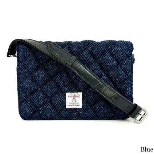 MCS-CB2411-SP516-BLUE Colour Ladies Harris Tweed Quilted Shoulder Bag Scottishwebstore.com