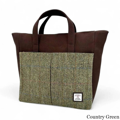 MCS-CB2503-C001T-COUNTRY GREEN Colour Handwoven Harris Tweed Large Messenger Bag Scottishwebstore.com