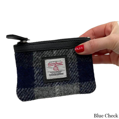 MCS-CB3026-TRT020-BLUE CHECK Colour Handcrafted Harris Tweed Coin Purse Lifestyle  Scottishwebstore.com