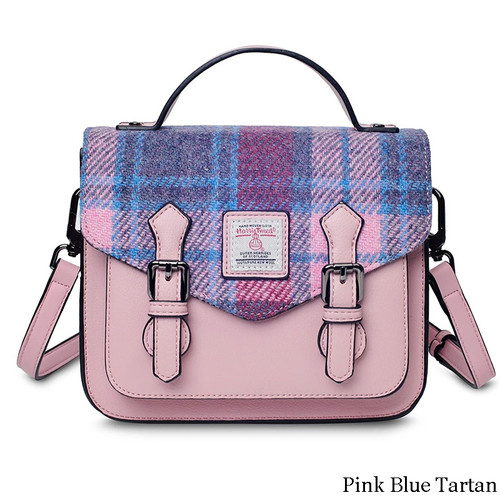 Harris Tweed Mini Calton Satchel Pink Blue Tartan ScottishWebstore.com
