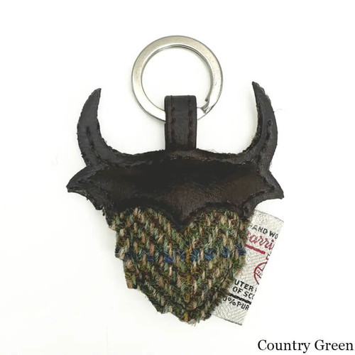 MCS-CB2507-C001T-COUNTRY GREEN Colour Harris Tweed Highland Cow Keyring Scottishwebstore.com