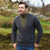 A758 070 Charcoal Men's Merino Wool Irish V-Neck Knit Cardigan Lifestyle Front View ExclusivelyIrish.com