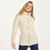 B926 162 Classic Aran Ladies Irish Zipper Wool Cardigan Lifestyle Front View ExclusivelyIrish.com