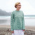 B951 373 Seafoam Green Ladies Irish Multi Cabled Raglan Super Soft Merino Wool Sweater Lifestyle Front View ExclusivelyIrish.com B951 373 Seafoam Green Ladies Irish Multi Cabled Raglan Super Soft Merino Wool Sweater Lifestyle Front View ExclusivelyIrish.com