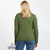 B951 430 Meadow Green Ladies Irish Multi Cabled Raglan Super Soft Merino Wool Sweater Lifestyle Back View ExclusivelyIrish.com B951 430 Meadow Green Ladies Irish Multi Cabled Raglan Super Soft Merino Wool Sweater Lifestyle Back View ExclusivelyIrish.com