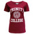 TRIN4000 Burgundy/White Trinity College Seal Ladies T-Shirt Lifestyle Fron View ExclusivelyIrish.com
