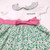 T7499 White Shamrock Pink Bow Kids Dress Studio Front View Close Up ExclusivelyIrish.com