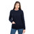 ML102 104 Navy Blue Cable Wool Knit Crew Sweater Studio Front View ExclusivelyIrish.com