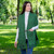 ML104 105 Green Ladies Merino Wool Pocket Shawl Lifestyle Front View ExclusivelyIrish.com