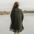 ML104 101 Army Green Ladies Merino Wool Pocket Shawl Lifestyle Back View ExclusivelyIrish.com