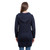 ML110 104 Navy Blue Aran Cable Knit Hooded Zip Coatigan Studio Back View ExclusvileyIrish.com