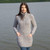 ML114 103 Grey Soft Touch Ladies Aran Zip Cardigan Lifestyle Front View ExclusivelyIrish.com