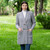 ML131 103 Grey Ladies Double Breasted Shawl Collar Coat Lifestyle Front View ExclusivelyIrish.com