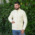 MM205 100 Natural White Mens Zipper Cardigan Lifestyle Front View ExclusivelyIrish.com