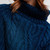 ML132 110 OCEAN BLUE Colour Aran Cable Poncho Soft Breathable Wool Closeup View Knit ShopAran.com