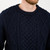 AWM208 304 NAVY BLUE  Colour Men’s Aran Crew Neck Sweater Soft Acrylic Merino Wool with Fisherman’s Cable Knit Back Side View ShopAran.com
