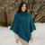 ML906 107 TEAL BLUE Colour Irish Cable Knit Poncho Asymmetrical Design ShopAran.com