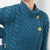 B840 443 TEAL BLUE Colour Supersoft Merino Wool Women Aran Jacket Closeup View ShopAran.com