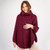 ML133 112 VELVET RED Colour Aran Knit Poncho Flattering Fit Cowl Collar Closeup View ShopAran.com