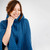 ML133 107 TEAL BLUE Colour Women’s Aran Poncho Cable Knit Cozy Fit Closeup View ShopAran.com