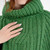 ML133 105 GREEN Colour Cowl Neck Aran Poncho Soft Merino Wool Closeup View ShopAran.com