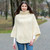 ML133 100 NATURAL WHITE Colour Irish Women’s Poncho With Cable Knit ShopAran.com