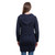 ML110 104 NAVY BLUE Colour Merino Wool Aran Cardigan with Moss Cable Stitches Back Side View ShopAran.com