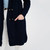 ML135 104 NAVY BLUE Colour Ladies Wool Aran Coat Shawl Lapel Buttons Closeup View ShopAran.com